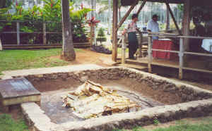 De 'Imu' een oven onder de grond waar het Kalua-vlees wordt bereid